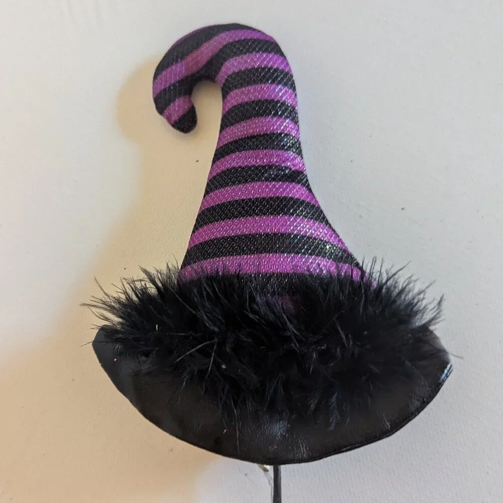 NWT Purple Striped Mini Witch Hat Floral Pick Ashland Halloween Decor Suess Goth
